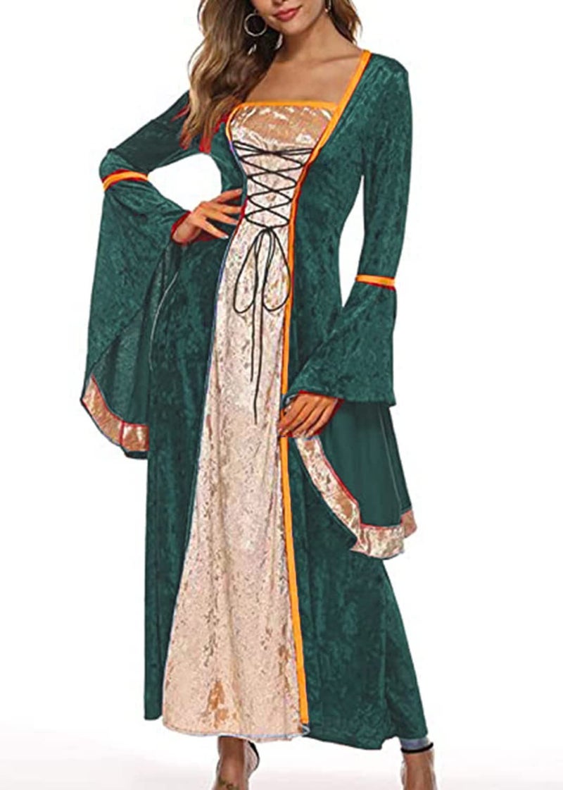 YEAXLUD Womens Renaissance Medieval Costume Dress Lace up Irish Over Long Dresses Cosplay Retro Gown S-5XL (L, Green) - Image 3